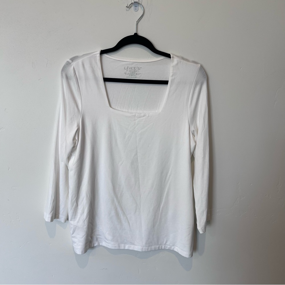 Chico's White Square Neck Top Size 1 Medium Casual Closet Staple Classic